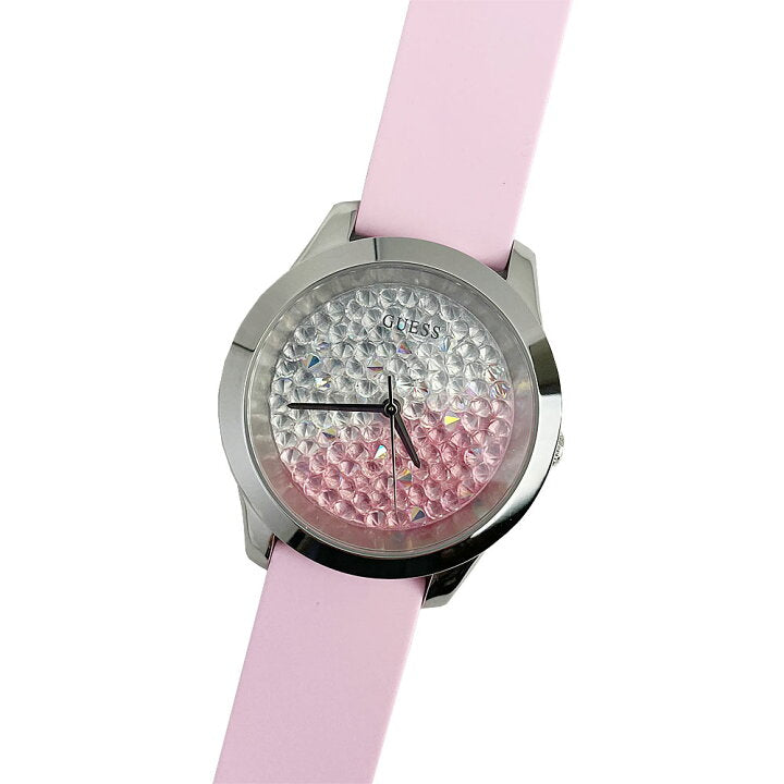  Shop Authentic Guess Crush Crystals Silver Dial Pink Rubber Strap Watch for Women - W1223L1 - Luxxuri
