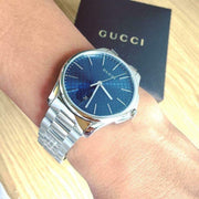  Shop Authentic Gucci G Timeless Blue Dial Silver Steel Strap Watch For Men - YA126316 - Luxxuri