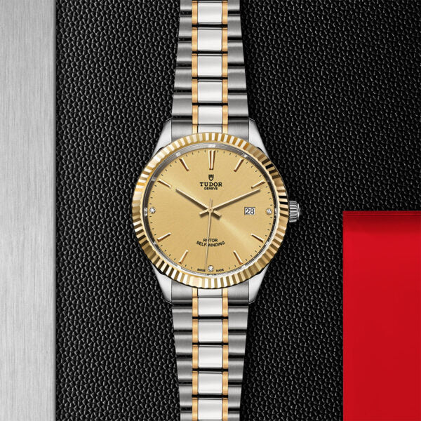  Shop Authentic Tudor Style Automatic Diamonds Gold Dial Two Tone Steel Strap Watch for Men - M12713-0007 - Luxxuri