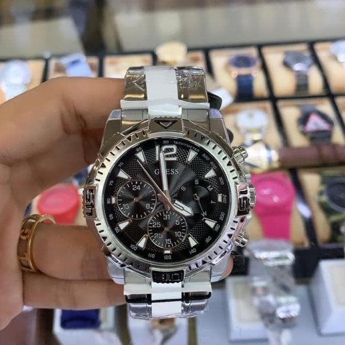  Shop Authentic Guess Commander Chronograph Black Dial Silver Steel Strap Watch for Men - GW0056G1 - Luxxuri