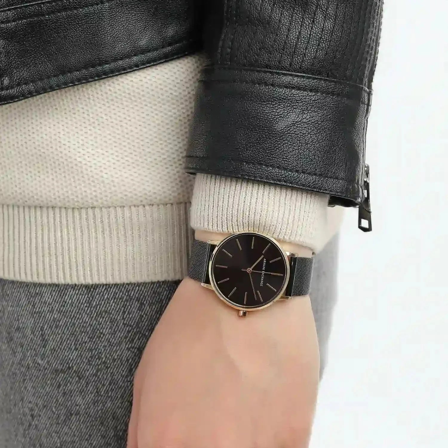  Shop Authentic Armani Exchange Lola Three Hand Black Dial Black Mesh Strap Watch For Women - AX5548 - Luxxuri