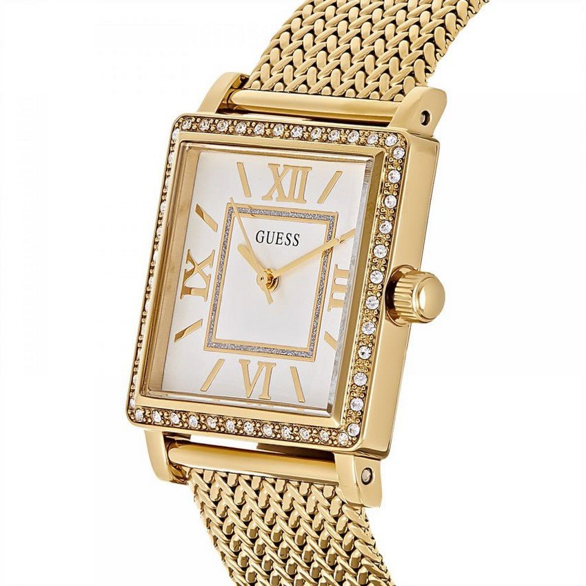  Shop Authentic Guess White Dial Gold Mesh Bracelet Watch For Women - W0826L2 - Luxxuri