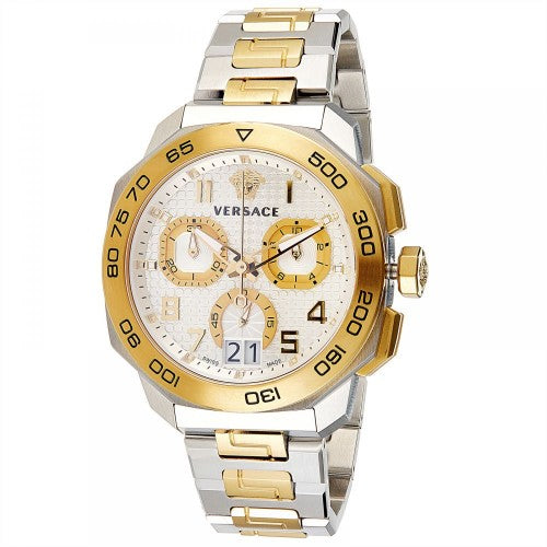  Shop Authentic Versace Dylos Chronograph Silver Dial Two Tone Steel Strap Watch for Men - VQC030015 - Luxxuri