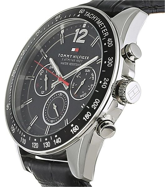  Shop Authentic Tommy Hilfiger Luke Quartz Black Dial Black Leather Strap Watch for Men - 1791117 - Luxxuri
