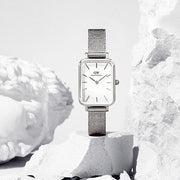  Shop Authentic Daniel Wellington Quadro Sterling White Dial Silver Mesh Strap Watch For Women - DW00100438 - Luxxuri