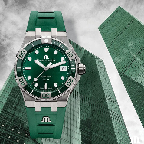  Shop Authentic Maurice Lacroix Aikon Venturer Green Dial Green Rubber Strap Watch for Men - AI6057-SSL50-630-5 - Luxxuri