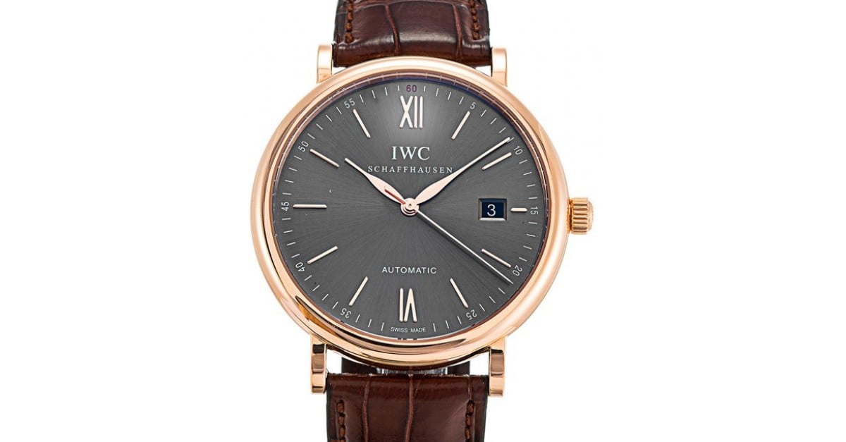  Shop Authentic IWC Portofino Automatic Grey Dial Brown Leather Strap Watch for Men - IW356511 - Luxxuri