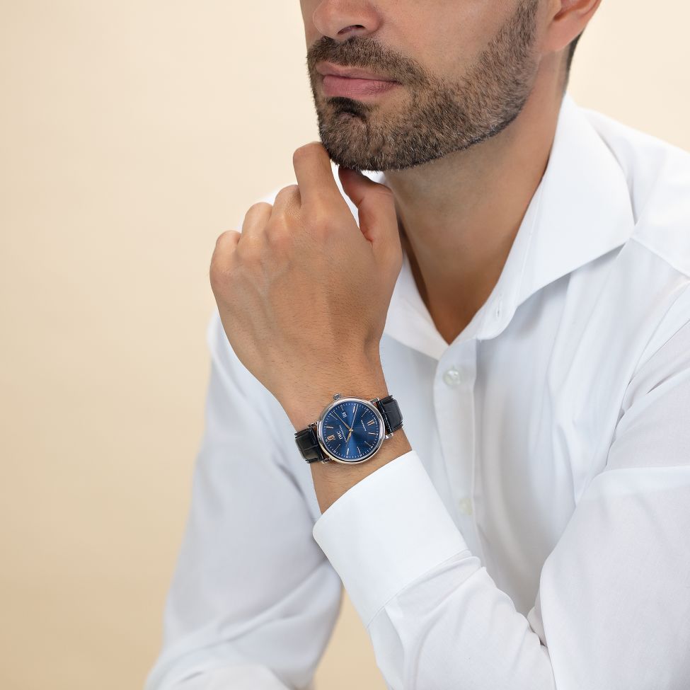  Shop Authentic IWC Portofino Automatic Blue Dial Black Leather Strap Watch for Men - IW356523 - Luxxuri