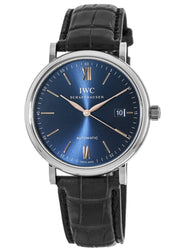  Shop Authentic IWC Portofino Automatic Blue Dial Black Leather Strap Watch for Men - IW356523 - Luxxuri