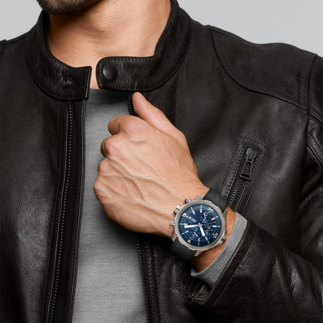  Shop Authentic IWC Aquatimer Automatic Chronograph 44mm Blue Dial Black Rubber Strap Watch for Men - IW376805 - Luxxuri