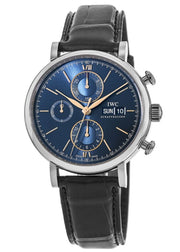  Shop Authentic IWC Portofino Chronograph Blue Dial Black Leather Strap Watch for Men - IW391036 - Luxxuri