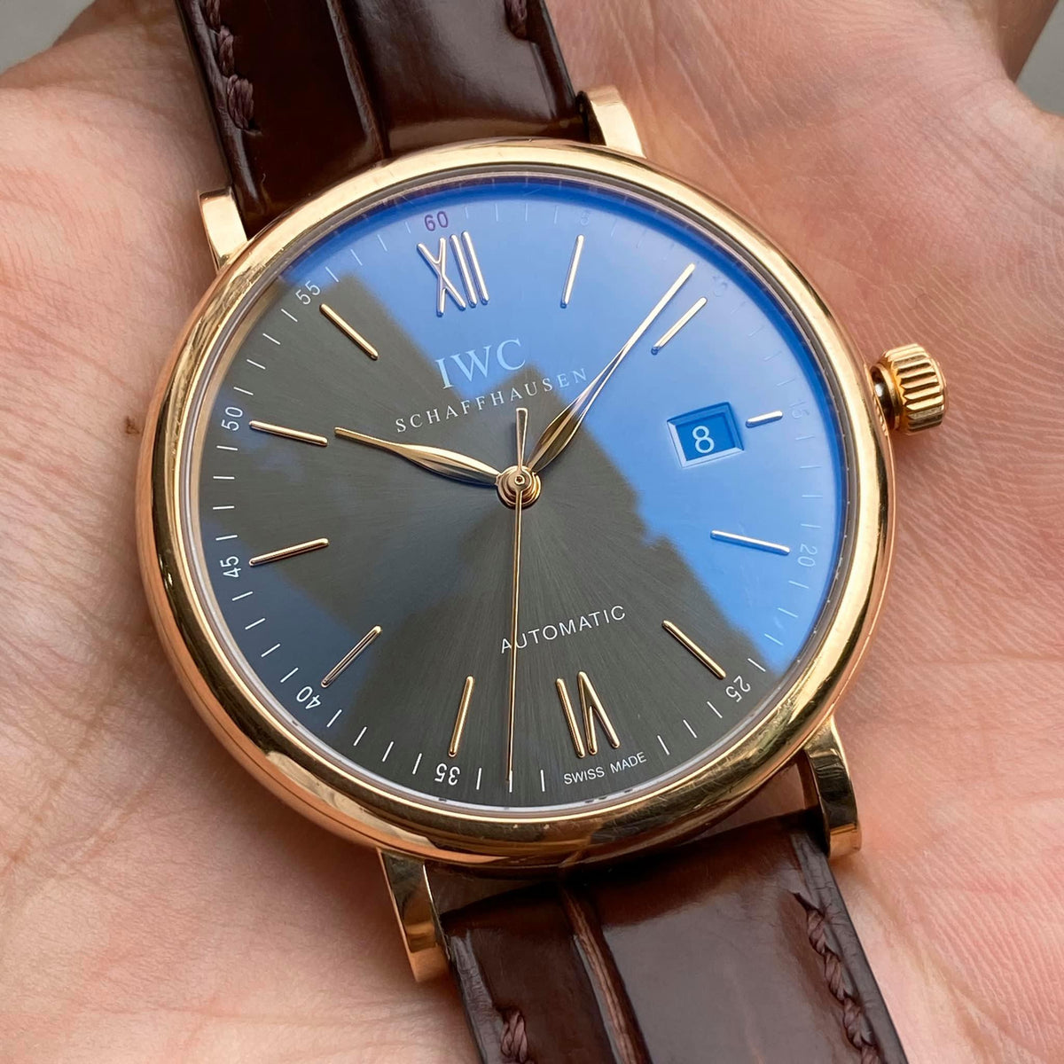  Shop Authentic IWC Portofino Automatic Grey Dial Brown Leather Strap Watch for Men - IW356511 - Luxxuri