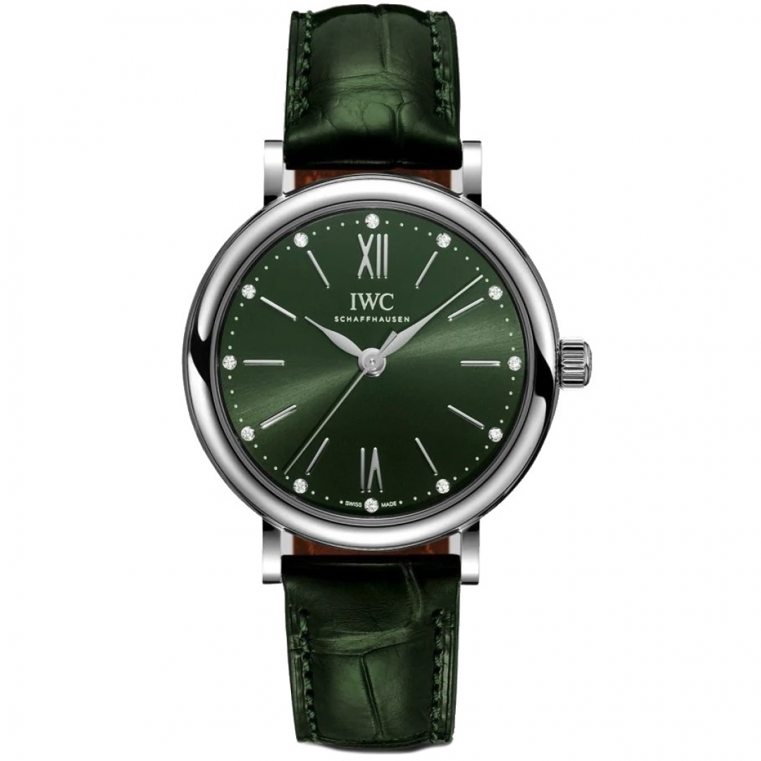  Shop Authentic IWC Portofino Automatic Green Dial Green Leather Strap Watch for Women - IW357405 - Luxxuri