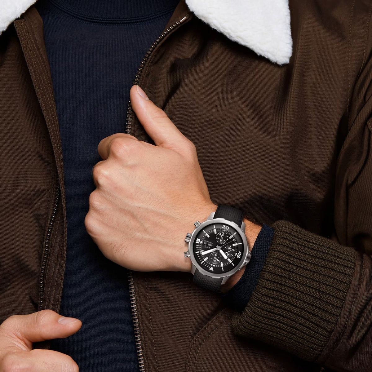  Shop Authentic IWC Aquatimer Chronograph Black Dial Black Leather Strap Watch for Men - IW376803 - Luxxuri