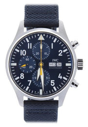  Shop Authentic IWC Pilot's Automatic Chronograph 43mm Blue Dial Blue Calfskin Strap Watch for Men - IW377729 - Luxxuri