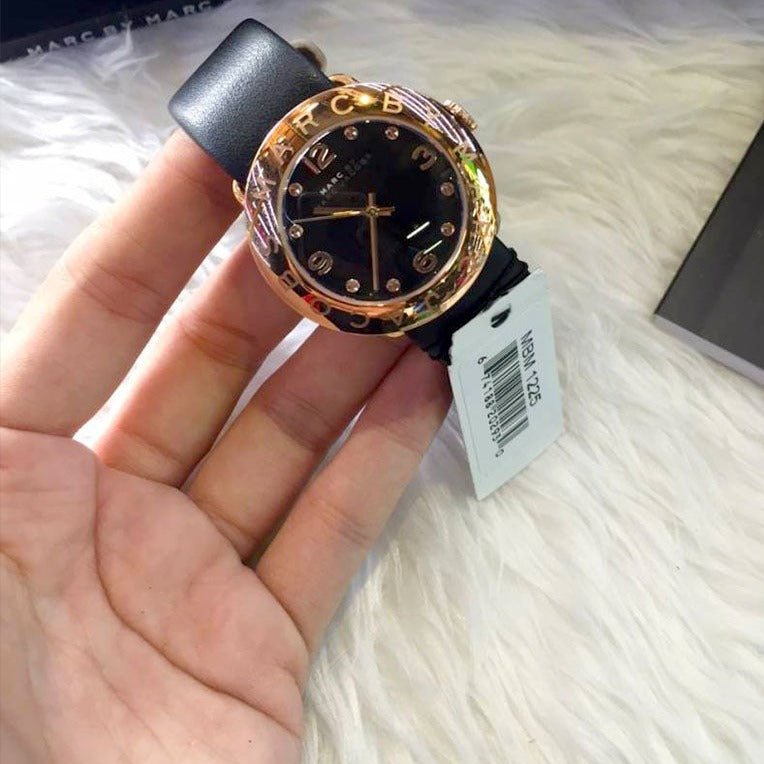  Shop Authentic Marc Jacobs Amy Black Dial Black Leather Strap Watch for Women - MBM1225 - Luxxuri