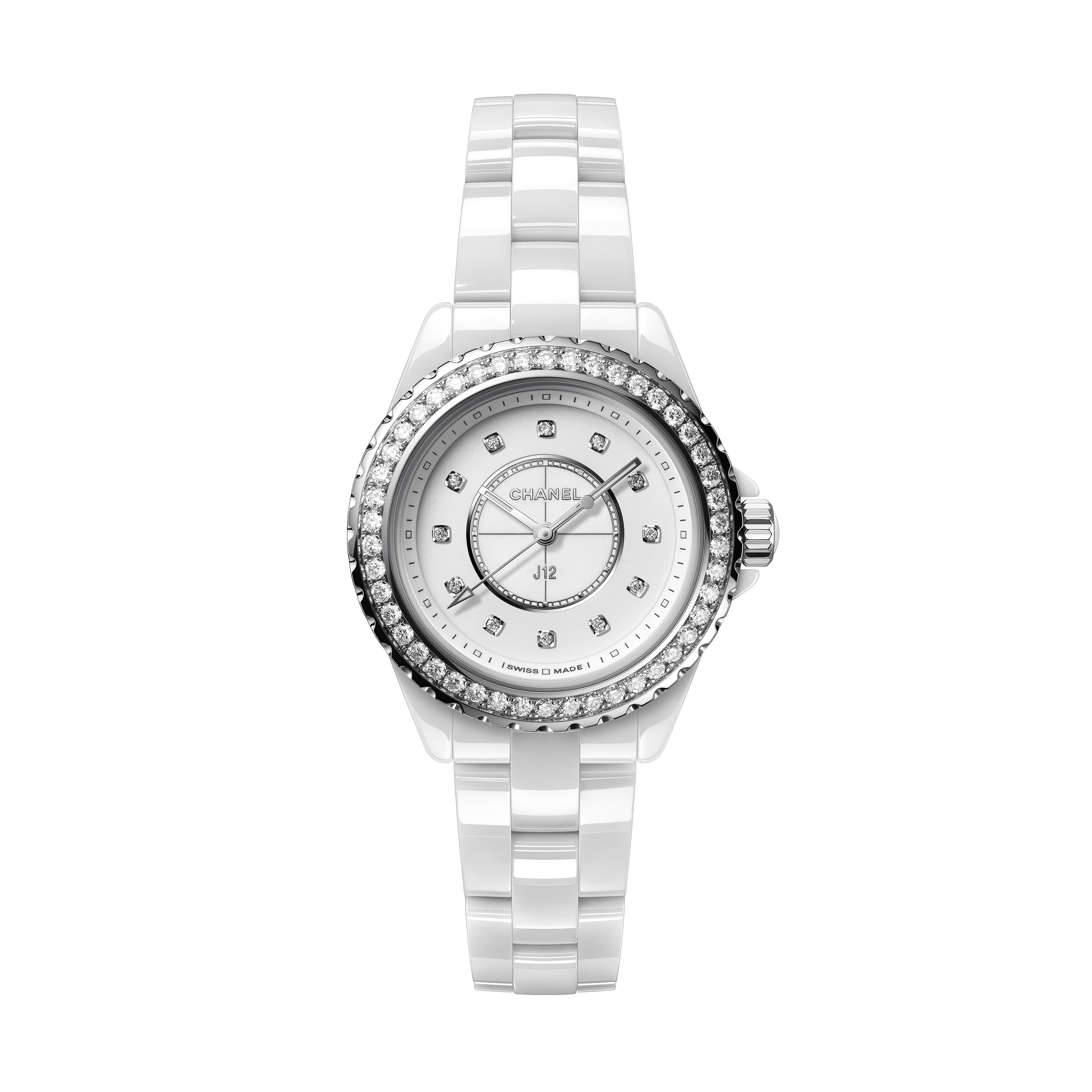  Shop Authentic Chanel J12 Quartz Diamonds White Dial White Steel Strap Watch for Women - J12 H6418 - Luxxuri