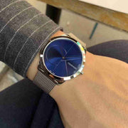  Shop Authentic Calvin Klein Minimal Blue Dial Silver Mesh Bracelet Watch for Men - K3M2112N - Luxxuri