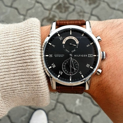  Shop Authentic Tommy Hilfiger Kane Grey Dial Brown Leather Strap Watch for Men - 1710398 - Luxxuri