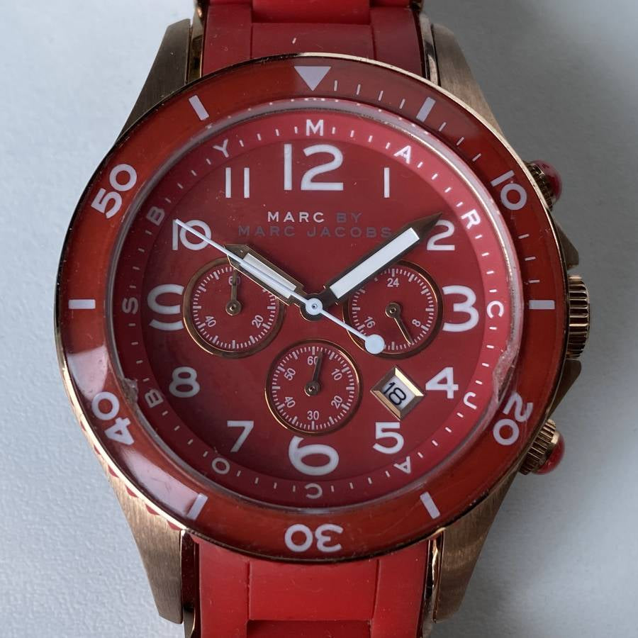  Shop Authentic Marc Jacobs Rock Chronograph Red Dial Red Silicone Strap Watch for Women - MBM2577 - Luxxuri