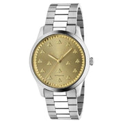  Shop Authentic Gucci G Timeless Quartz Gold Dial Silver Steel Strap Watch for Women - YA1265035 - Luxxuri