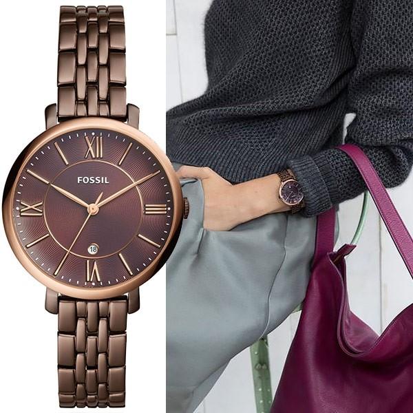  Shop Authentic Fossil Jacqueline Brown Dial Brown Steel Strap Watch for Women - ES4275 - Luxxuri