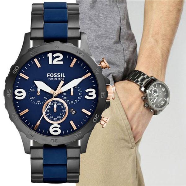  Shop Authentic Fossil Nate Chronograph Blue Dial Two Tone Steel Strap Watch for Men - JR1494 - Luxxuri
