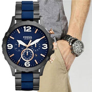  Shop Authentic Fossil Nate Chronograph Blue Dial Two Tone Steel Strap Watch for Men - JR1494 - Luxxuri