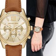  Shop Authentic Michael Kors Lexington Chronograph Gold Dial Brown Leather Strap Watch For Men - MK8447 - Luxxuri