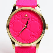  Shop Authentic Gucci G Timeless Quartz Pink Dial Pink Leather Strap Watch For Women - YA1264115 - Luxxuri