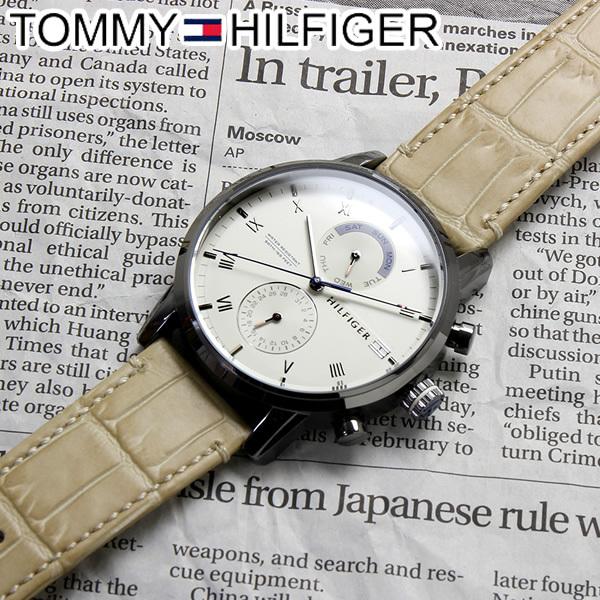  Shop Authentic Tommy Hilfiger Kane White Dial Beige Leather Strap Watch for Men - 1710399 - Luxxuri
