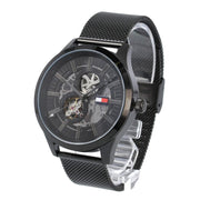 Shop Authentic Tommy Hilfiger Spencer Skeleton Black Dial Black Mesh Bracelet Watch for Men - 1791644 - Luxxuri