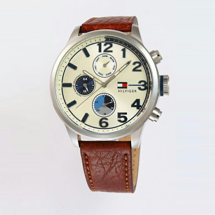  Shop Authentic Tommy Hilfiger Jackson Multi-Function Silver Dial Brown Leather Strap Watch for Men - 1791239 - Luxxuri