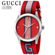  Shop Authentic Gucci G Timeless Quartz Red Dial Two Tone NATO Strap Watch For Men - YA1264070 - Luxxuri