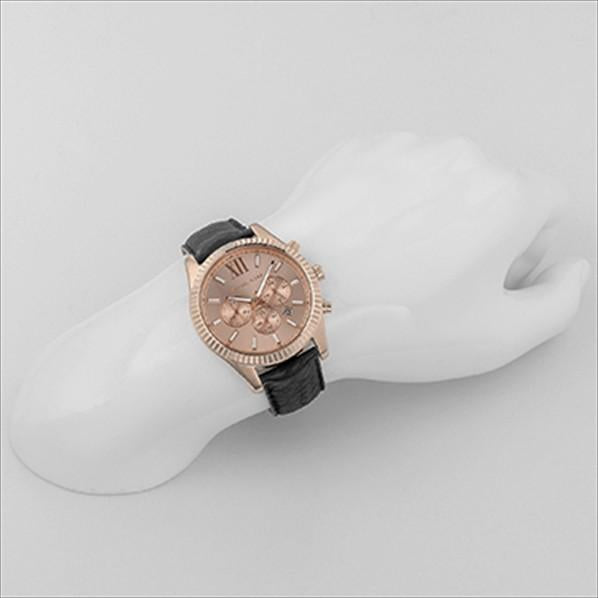  Shop Authentic Michael Kors Lexington Chronograph Rose Gold Dial Black Leather Strap Watch For Men - MK8516 - Luxxuri