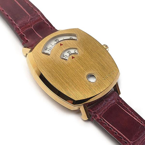  Shop Authentic Gucci Grip Quartz Gold Dial Maroon Leather Strap Watch For Women - YA157402 - Luxxuri