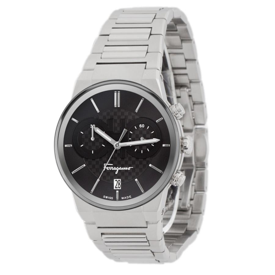  Shop Authentic Salvatore Ferragamo Sapphire Chrono Black Dial Silver Steel Strap Watch for Men - SFME00321 - Luxxuri