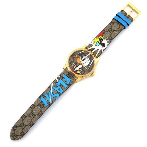 Shop Authentic Gucci G Timeless Disney Donald Duck Brown Dial Brown Leather Strap Watch For Women - YA1264167 - Luxxuri