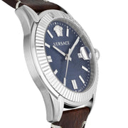  Shop Authentic Versace Greca Time Quartz Blue Dial Brown Leather Strap Watch For Men - VE3K00122 - Luxxuri