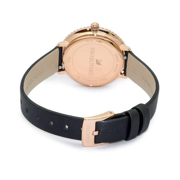  Shop Authentic Swarovski Crystal Frost Black Dial Black Leather Strap Watch for Women - 5484058 - Luxxuri