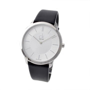  Shop Authentic Calvin Klein Minimalist White Dial Black Leather Strap Watch for Men - K3M211C6 - Luxxuri