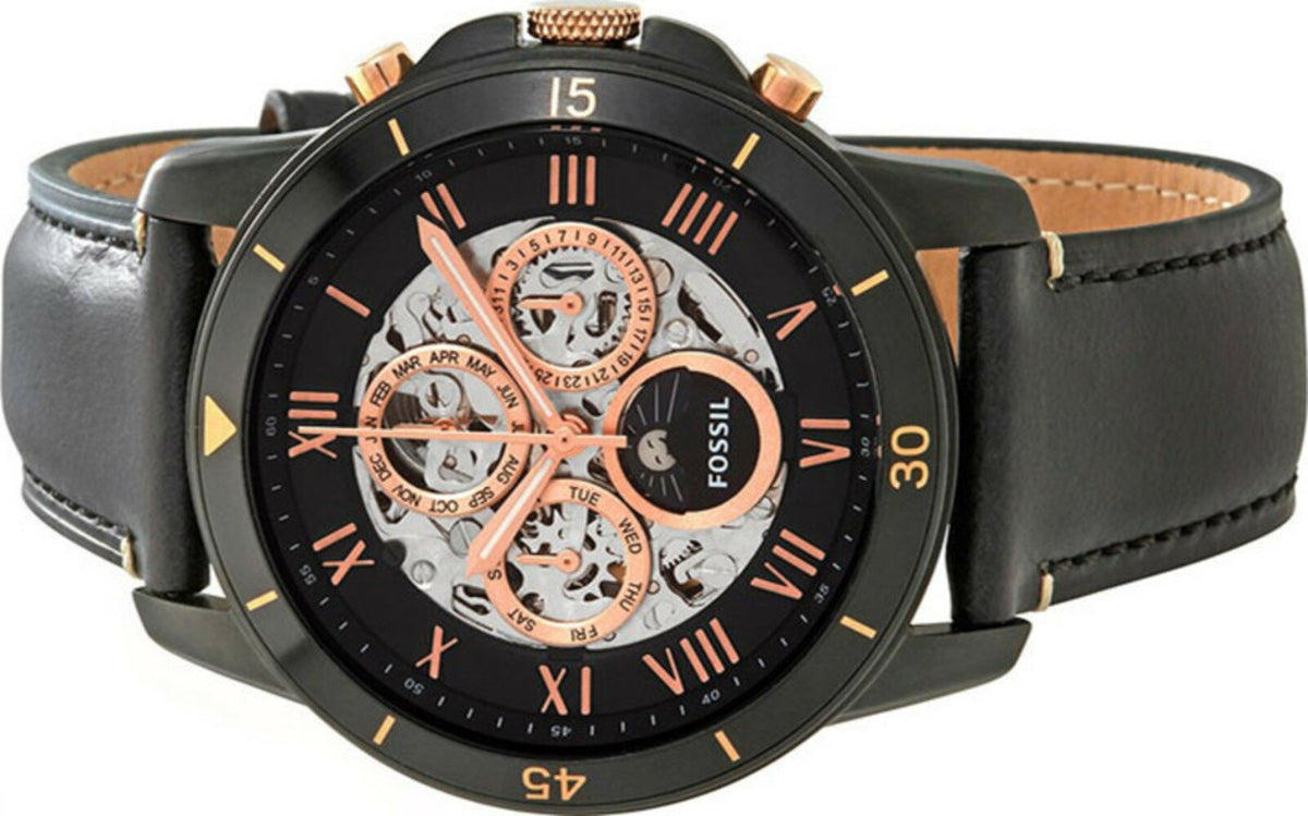  Shop Authentic Fossil Grant Sport Automatic Skeleton Black Dial Black Leather Strap Watch for Men - ME3138 - Luxxuri