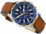  Shop Authentic Fossil Garrett Chronograph Blue Dial Brown Leather Strap Watch for Men - FS5625 - Luxxuri