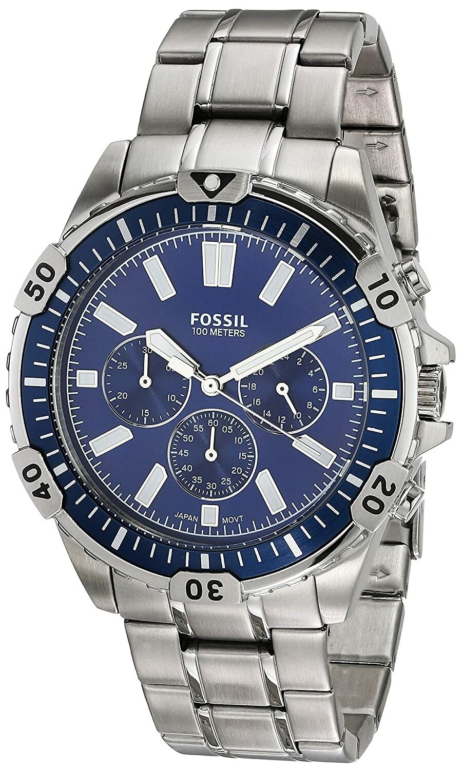  Shop Authentic Fossil Garrett Chronograph Blue Dial Silver Steel Strap Watch for Men - FS5623 - Luxxuri