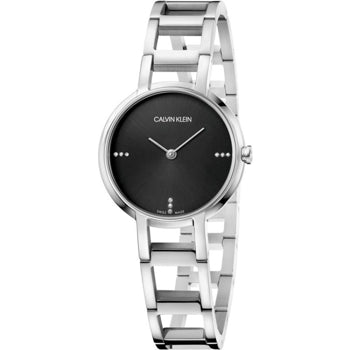  Shop Authentic Calvin Klein Stately Black Dial Silver Steel Strap Watch for Women - K3G2312S - Luxxuri
