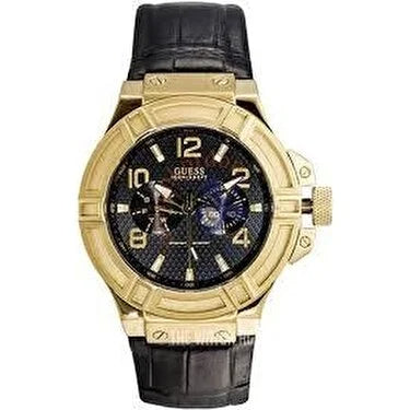  Shop Authentic Guess Rigor Analog Black Dial Black Leather Strap Watch For Men - W0040G4 - Luxxuri