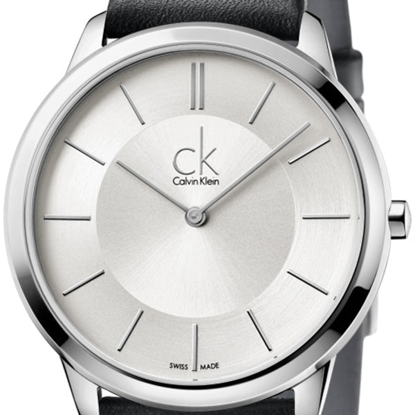  Shop Authentic Calvin Klein Minimal Silver Dial Black Leather Strap Watch for Women - K3M221C6 - Luxxuri