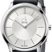  Shop Authentic Calvin Klein Minimal Silver Dial Black Leather Strap Watch for Women - K3M221C6 - Luxxuri