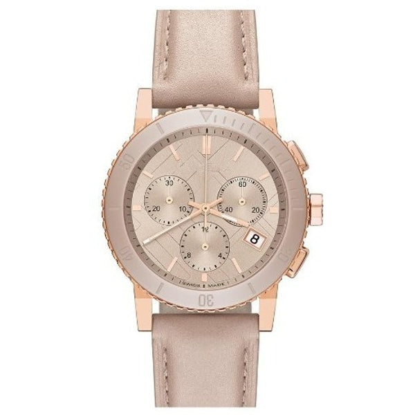  Shop Authentic Burberry The City Chronograph Rose Gold Dial Beige Leather Strap Watch For Women - BU9702 - Luxxuri