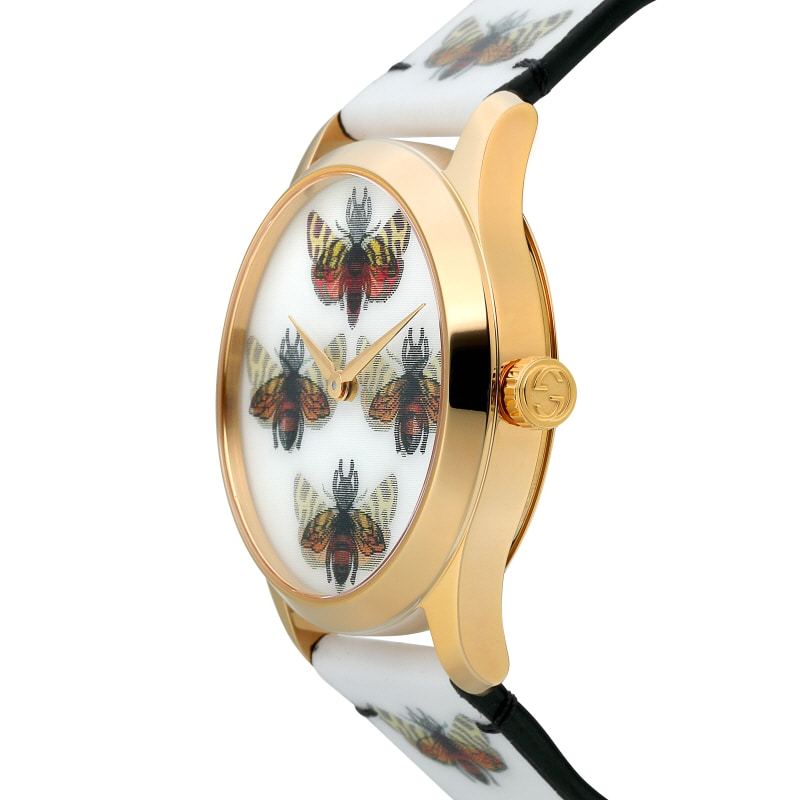 Shop Authentic Gucci G Timeless Quartz White Dial White Leather Strap Watch For Women - YA1264109 - Luxxuri